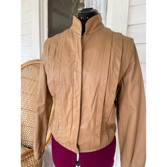 Sara International Jackets & Blazers - Vintage 1980s Sara International Womens Leather Tan Jacket Size 8